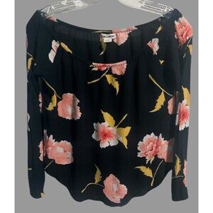 Billabong Shirt Women's S/P/CH Mi Amore Black Floral Long Sleeve Top Blouse